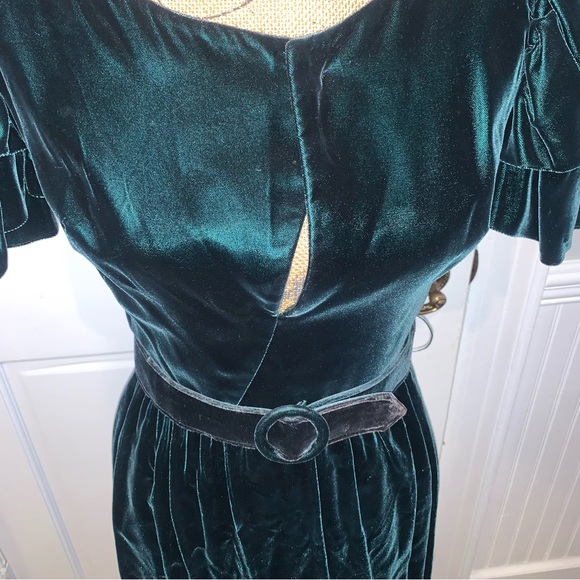 Vintage 70's 80's, Act 1 New York, Emerald Green Forrest Green Velvet Dress - Picture 3 of 13